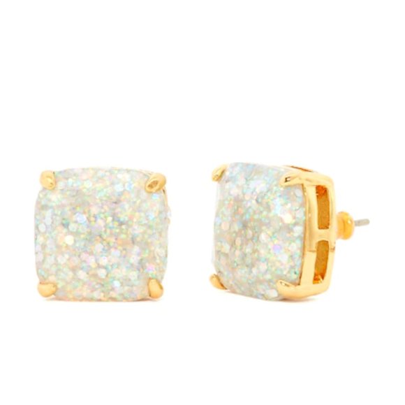 NWT Kate Spade Earings Square Mini Glitter Stud Opal Gold - Picture 2 of 5